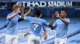 The Citizen tekuk Liverpool 4-0 (Foto AP/Dave Thompson)