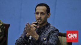 Mendikbud Nadiem membolehkan sekolah dibuka di zona kuning. (CNN Indonesia/Adhi Wicaksono)

