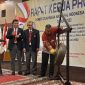 Pemukulan gong oleh Wagub Edy Natar sebagai taanda dibukanya secara resmi Rakerprov KONI Riu 2022 ( Foto Dofi Iskandr/Riau Pos)