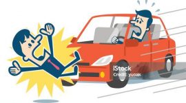 Businessman about to be hit by a car.